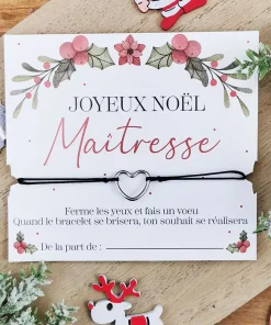 Bracelet à souhait coeur « Joyeux Noël Maîtresse »