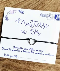 Bracelet à souhait coeur « Maîtresse en or »