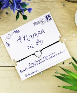 Bracelet à souhait coeur « Maman en or »