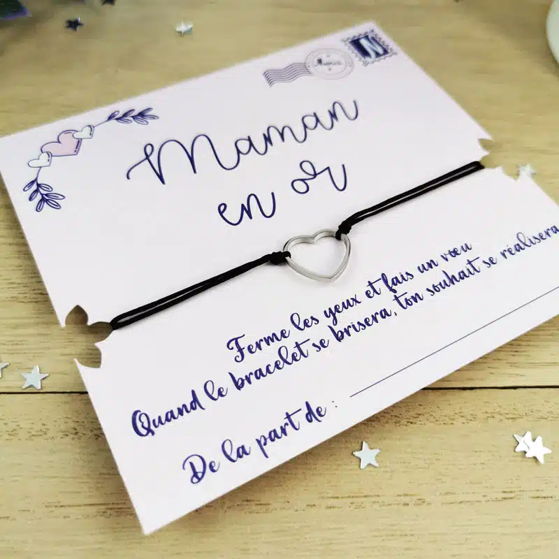 Bracelet à souhait coeur « Maman en or » – Image 2