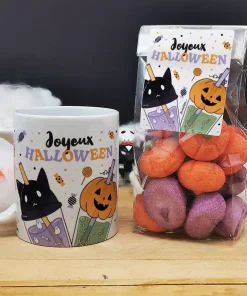 Halloween – Mug Bubble tea “Joyeux Halloween” + 15 guimauves Tête de mort