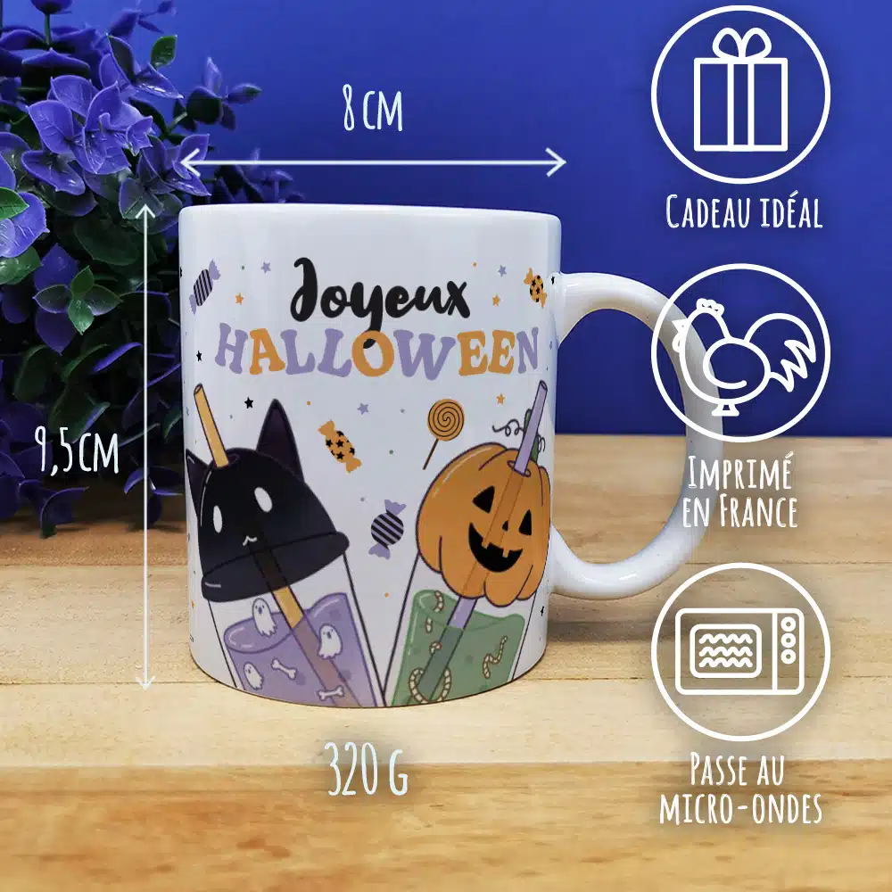 Halloween – Mug Bubble tea “Joyeux Halloween” + 15 guimauves Tête de mort – Image 5