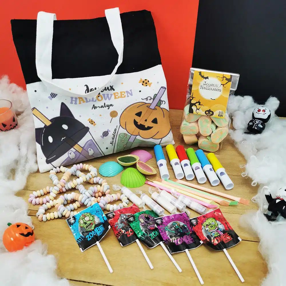 Sac Bubble Tea Personnalisé “Joyeux Halloween” rempli de bonbons – Image 3