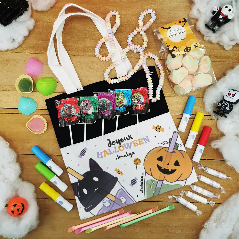 Sac Bubble Tea Personnalisé “Joyeux Halloween” rempli de bonbons – Image 6