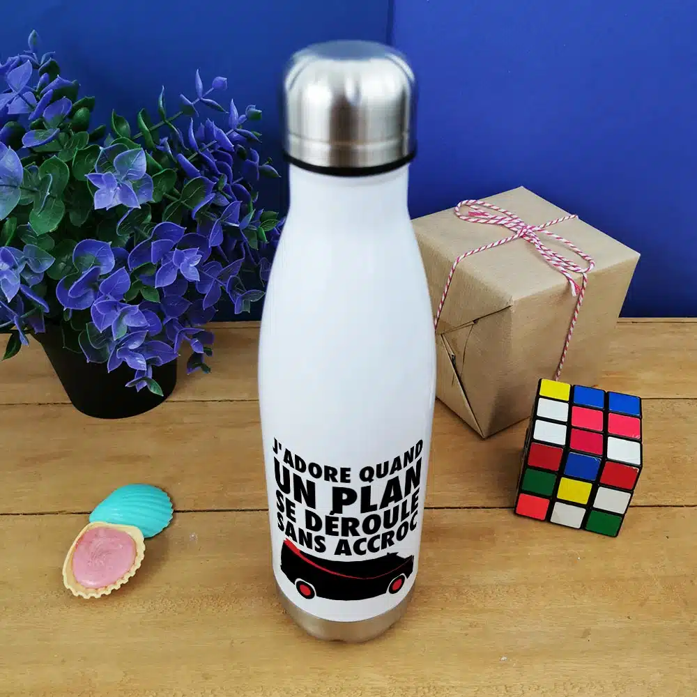 Bouteille isotherme 500ml “J’adore quand un plan se déroule sans accroc” – Image 2