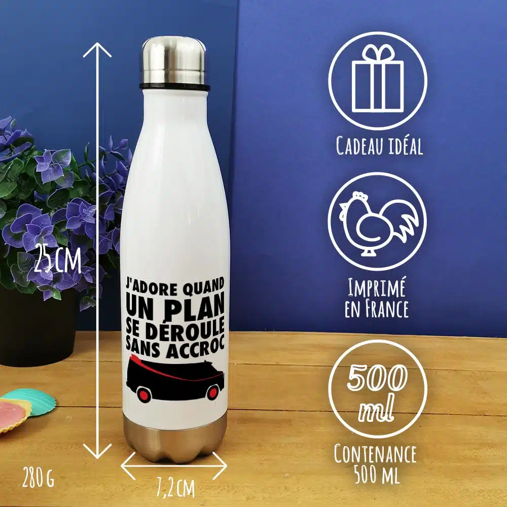 Bouteille isotherme 500ml “J’adore quand un plan se déroule sans accroc” – Image 3