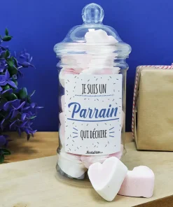 Bonbonnière coeurs guimauve x15 –  “Parrain qui déchire”