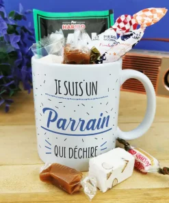 MUG “Je suis un parrain qui déchire” bonbons rétro 60 – Cadeau Parrain