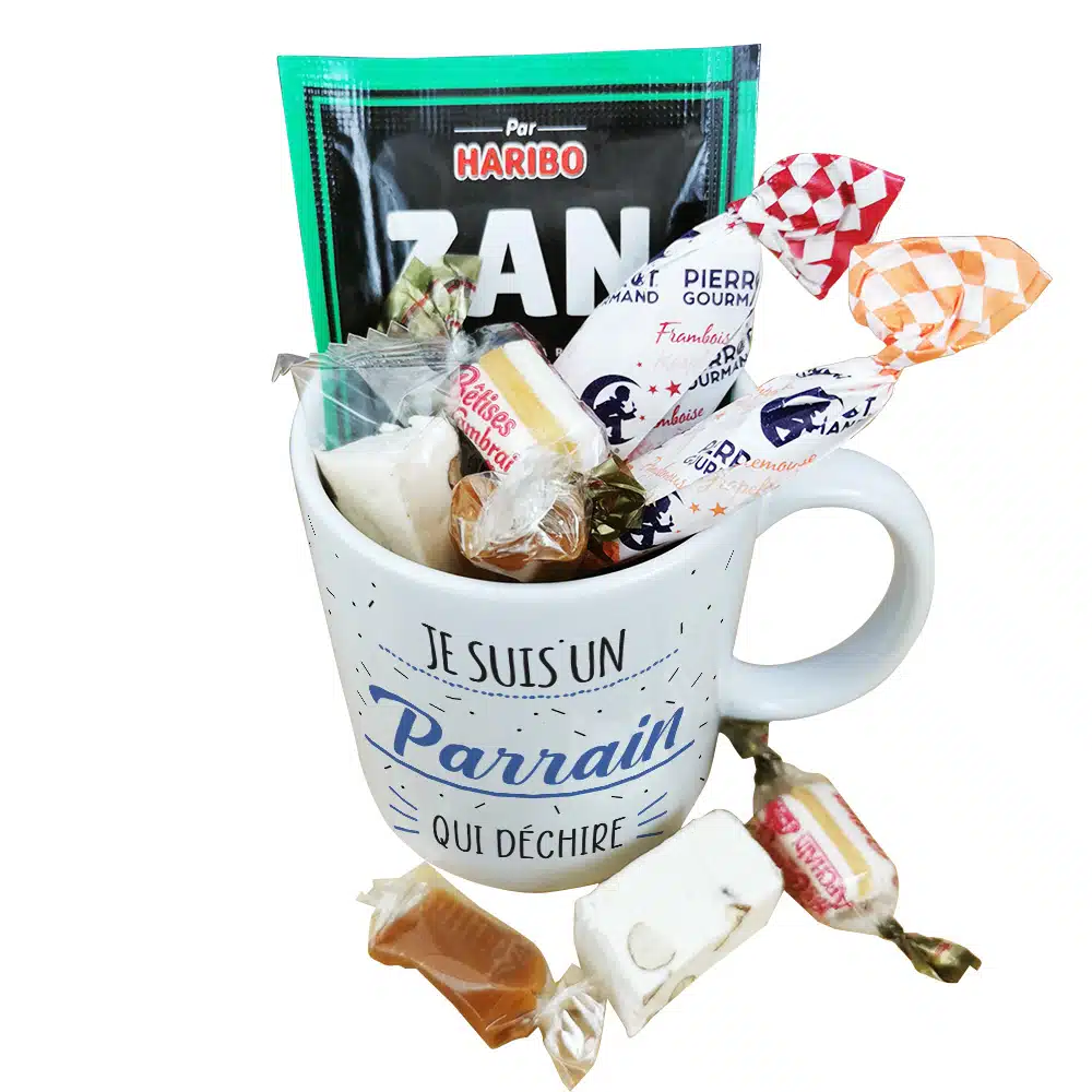MUG “Je suis un parrain qui déchire” bonbons rétro 60 – Cadeau Parrain – Image 4