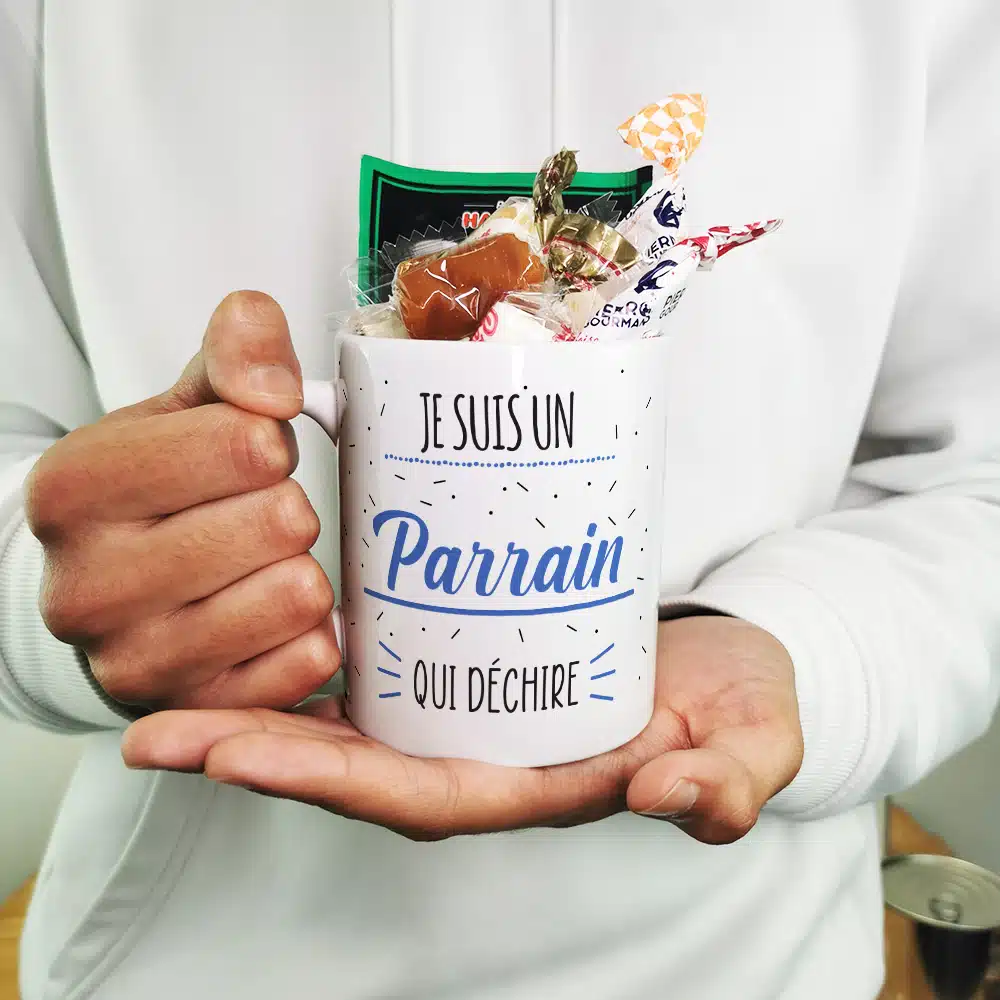 MUG “Je suis un parrain qui déchire” bonbons rétro 60 – Cadeau Parrain – Image 7