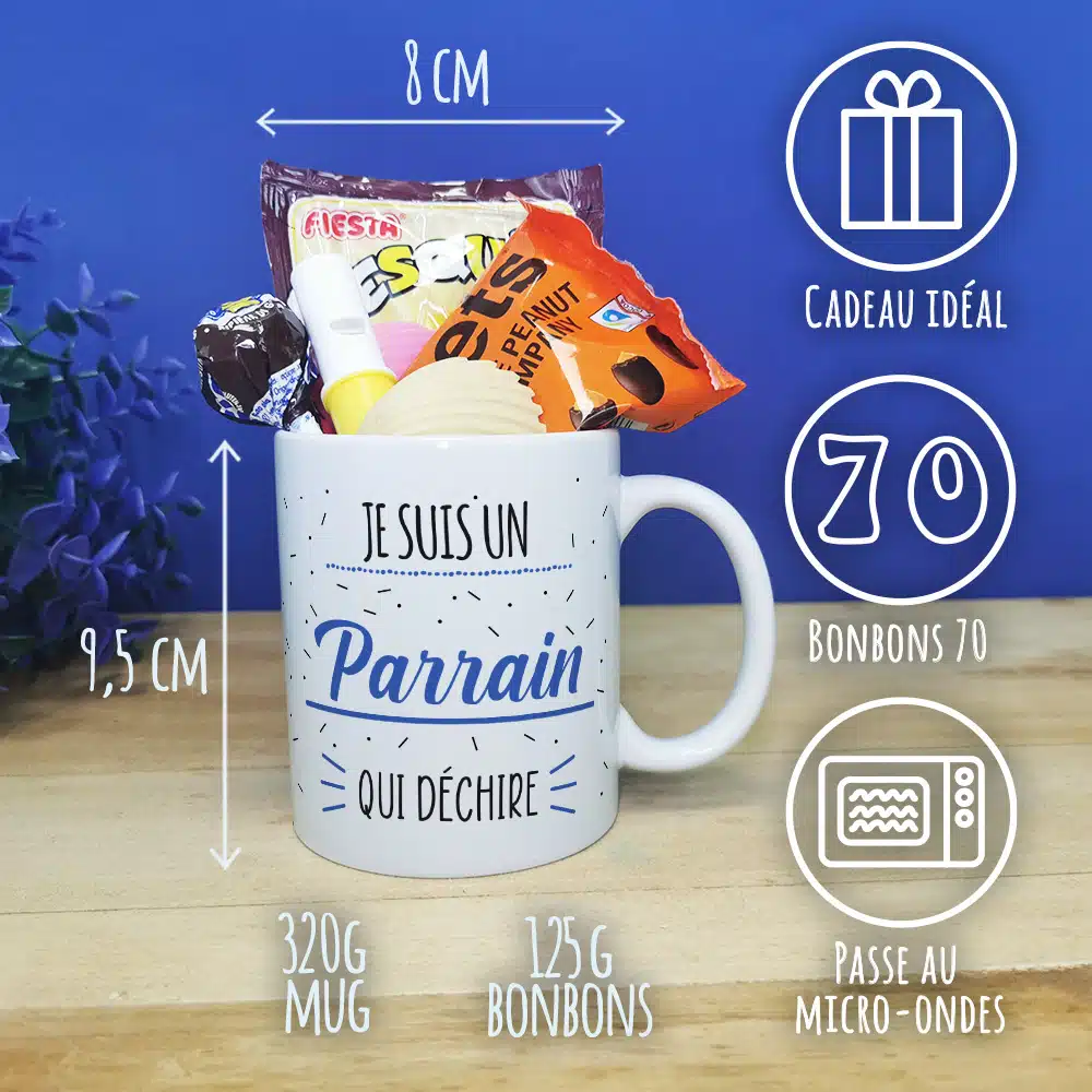 MUG “Je suis un parrain qui déchire ” bonbons rétro 70 – Cadeau Parrain – Image 5