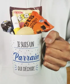 MUG “Je suis un parrain qui déchire ” bonbons rétro 70 – Cadeau Parrain