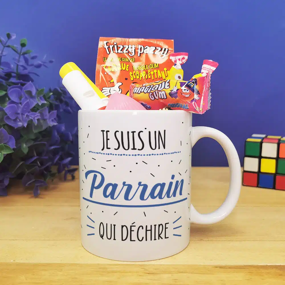 MUG “Je suis un parrain qui déchire ” bonbons rétro 70 – Cadeau Parrain – Image 6