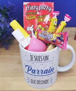 MUG “Je suis un parrain qui déchire” bonbons rétro 80 – Cadeau Parrain