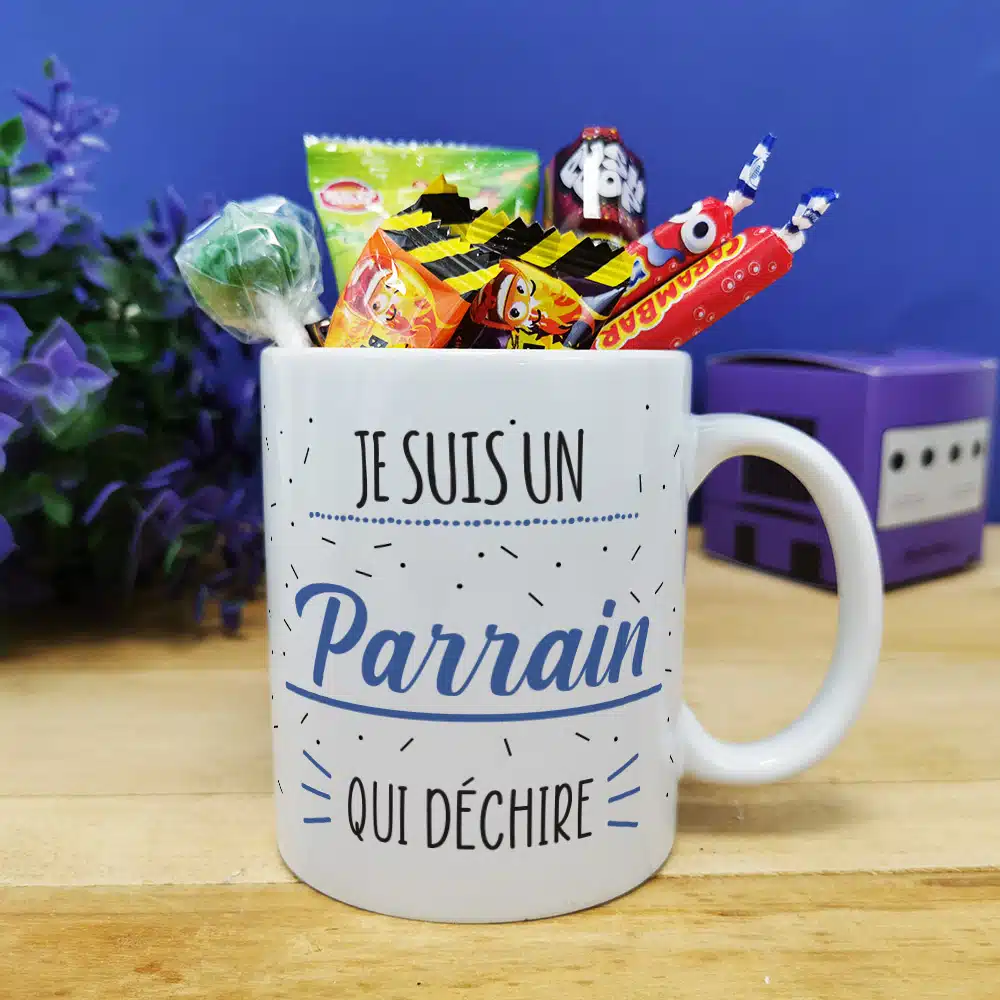 MUG “Je suis un parrain qui déchire” bonbons rétro 90 – Cadeau Parrain – Image 5