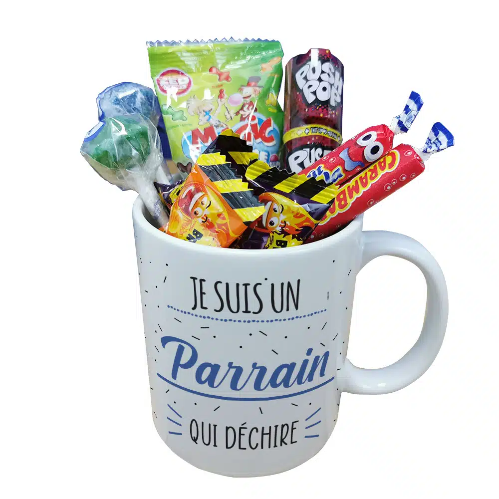 MUG “Je suis un parrain qui déchire” bonbons rétro 90 – Cadeau Parrain – Image 4