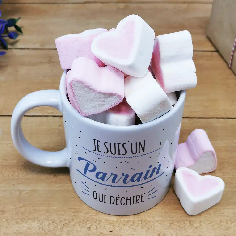 Mug “Parrain qui déchire” et ses guimauves coeurs x10 – Image 2