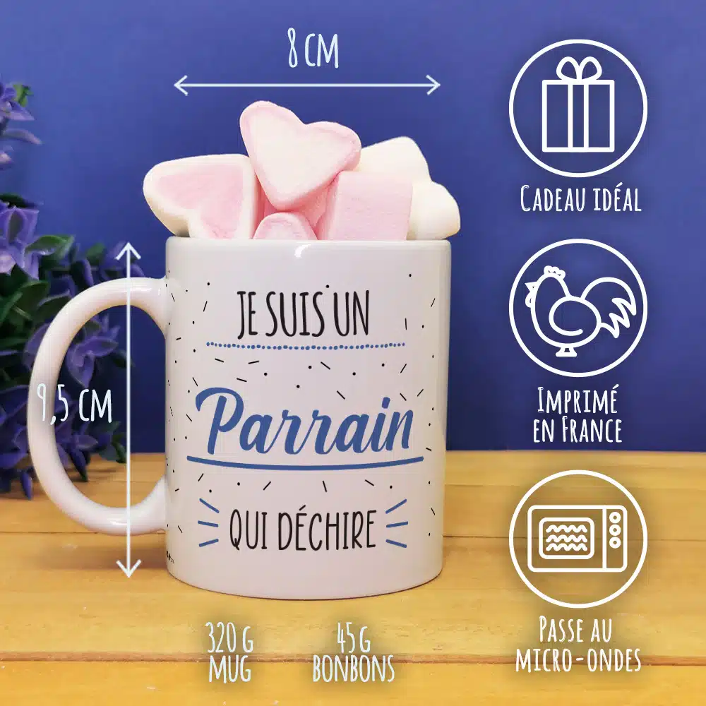 Mug “Parrain qui déchire” et ses guimauves coeurs x10 – Image 4
