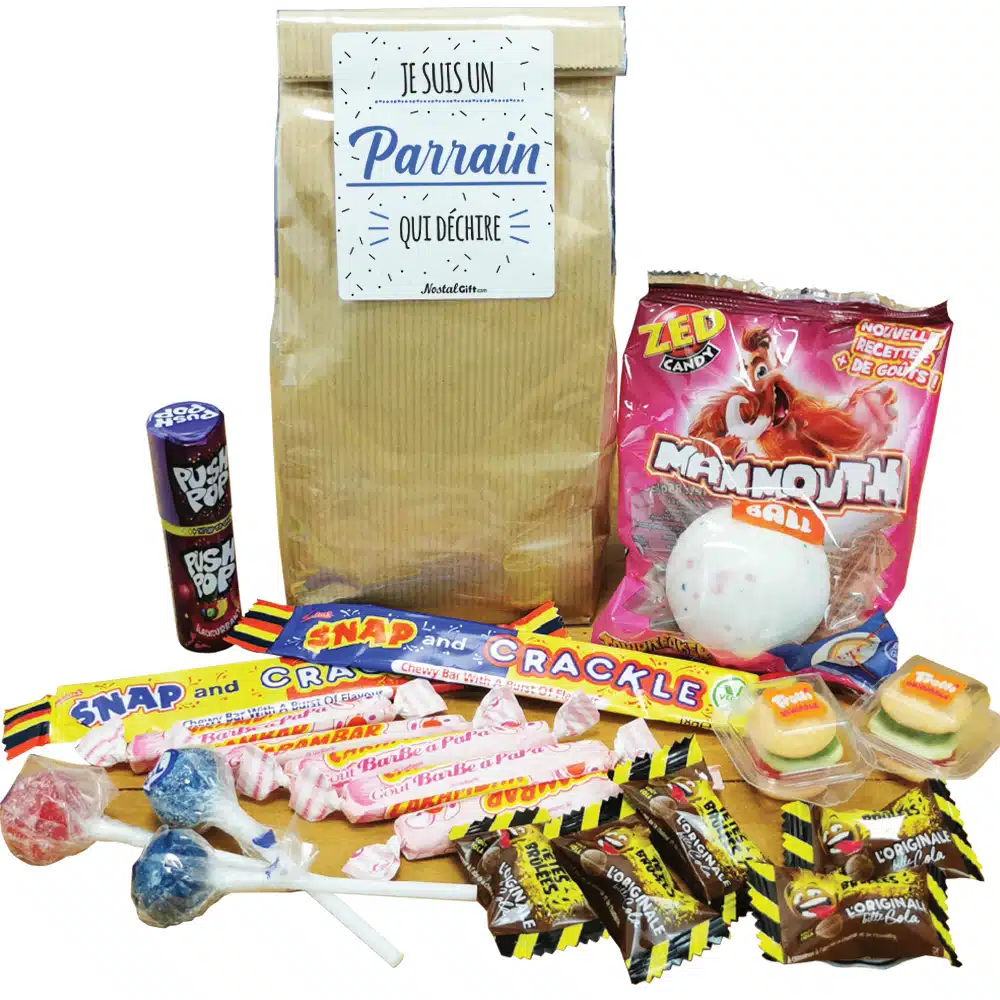 Sachet Bonbon des années 90 “Je suis un parrain qui déchire” – Cadeau Parrain – Image 2