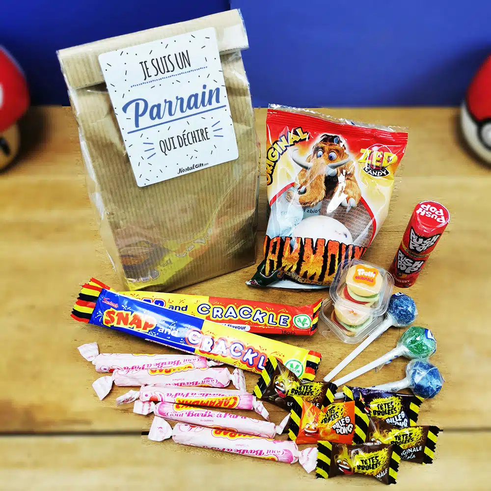 Sachet Bonbon des années 90 “Je suis un parrain qui déchire” – Cadeau Parrain – Image 3