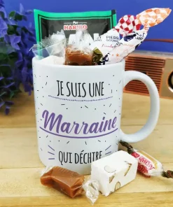MUG “Je suis une marraine qui déchire” bonbons rétro 60 – Cadeau Marraine