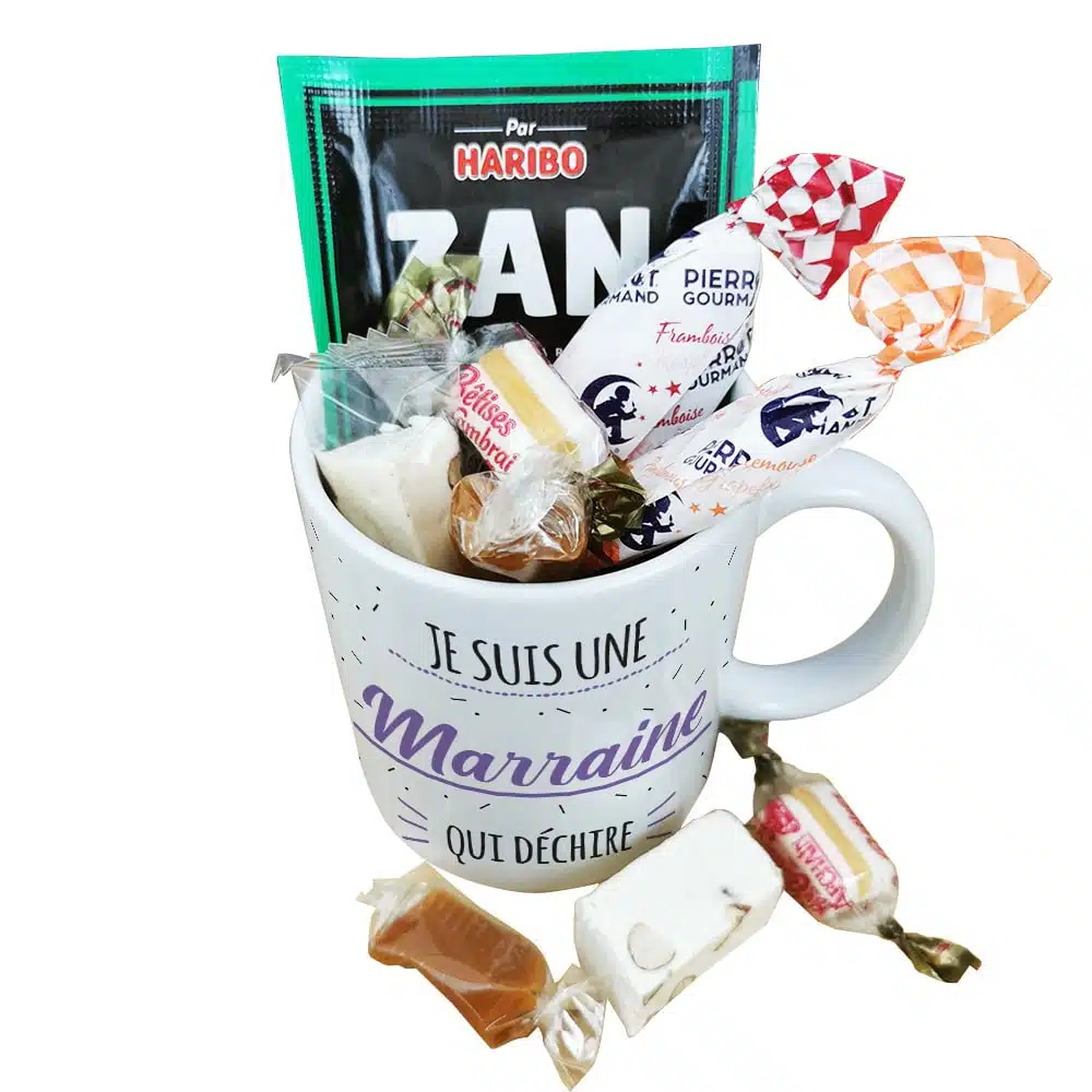 MUG “Je suis une marraine qui déchire” bonbons rétro 60 – Cadeau Marraine – Image 4