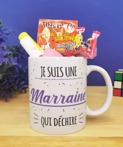 MUG “Je suis une marraine qui déchire” bonbons rétro 80 – Cadeau Marraine