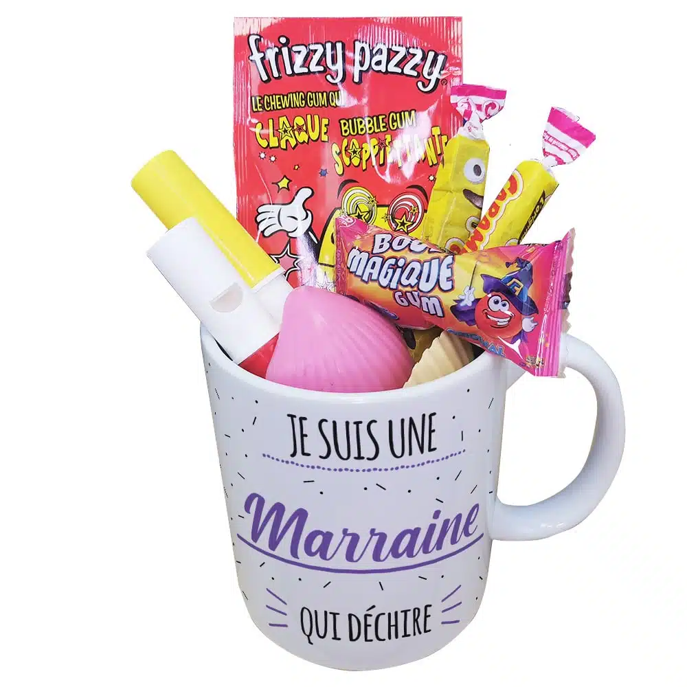 MUG “Je suis une marraine qui déchire” bonbons rétro 80 – Cadeau Marraine – Image 5