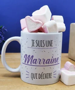 Mug “Marraine qui déchire” et ses guimauves coeurs x10