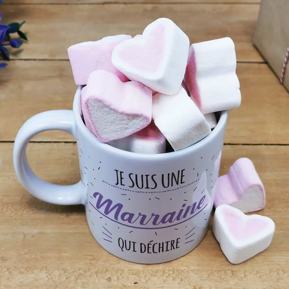 Mug “Marraine qui déchire” et ses guimauves coeurs x10 – Image 2
