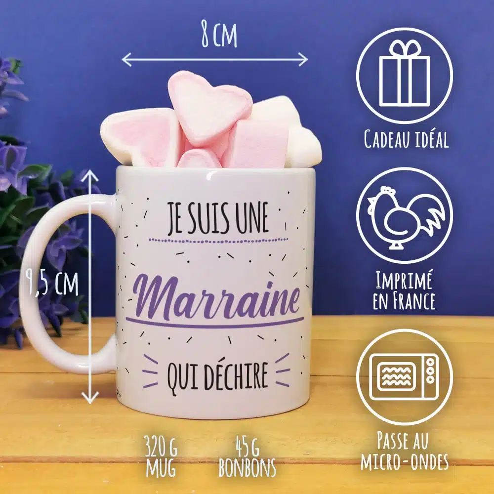 Mug “Marraine qui déchire” et ses guimauves coeurs x10 – Image 4