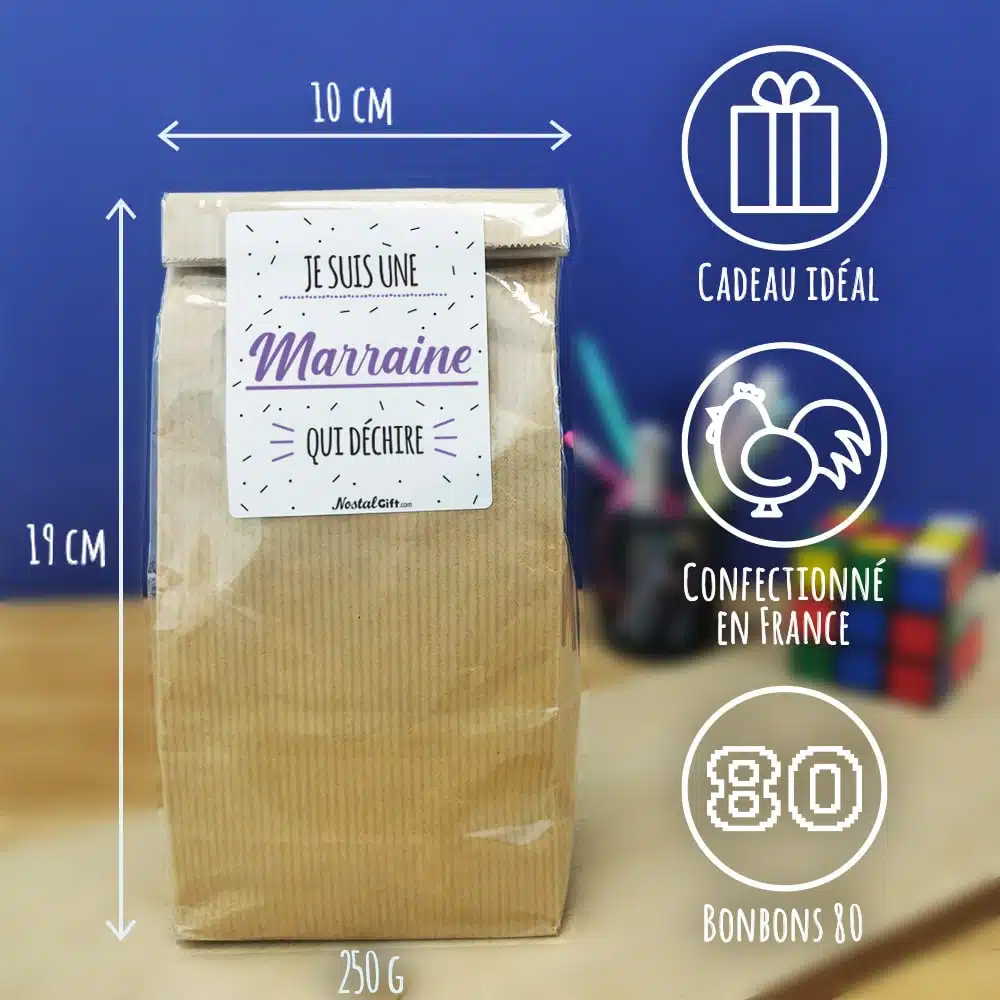 Sachet Bonbon des années 80 “Je suis une marraine qui déchire” – Cadeau Marraine – Image 3