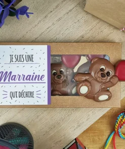 Oursons “Je suis une marraine qui déchire” au chocolat au lait x 3