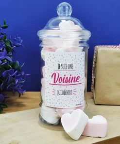 Bonbonnière coeurs guimauve  x15 “Je suis une voisine qui déchire”