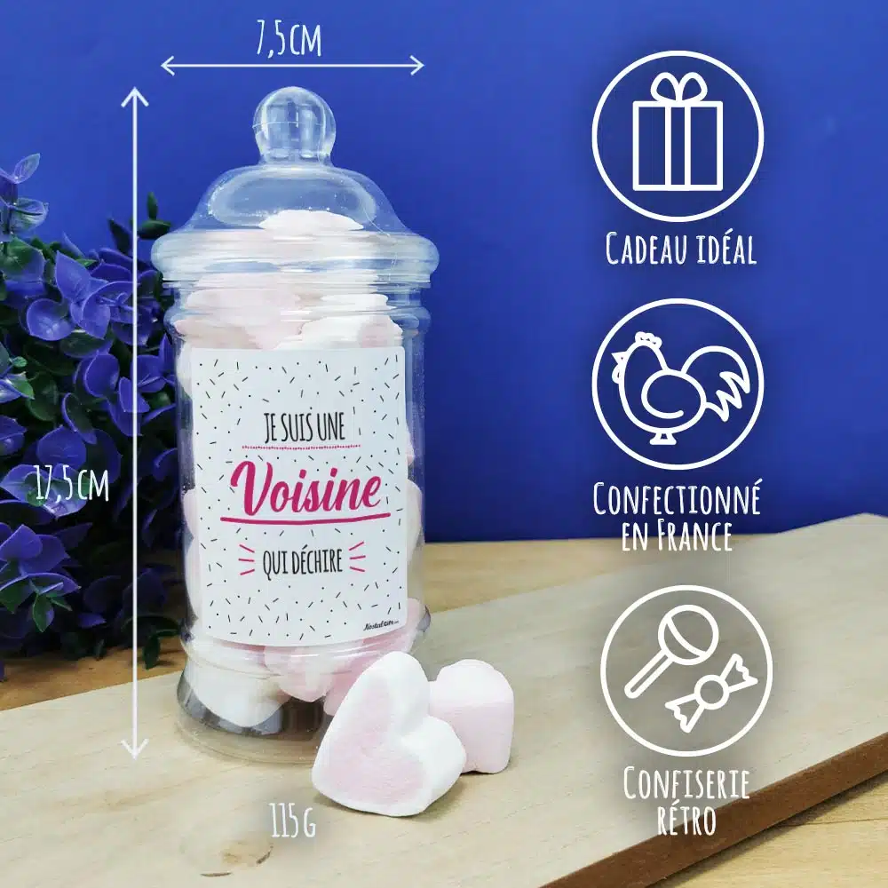 Bonbonnière coeurs guimauve x15 “Je suis une voisine qui déchire” – Image 3