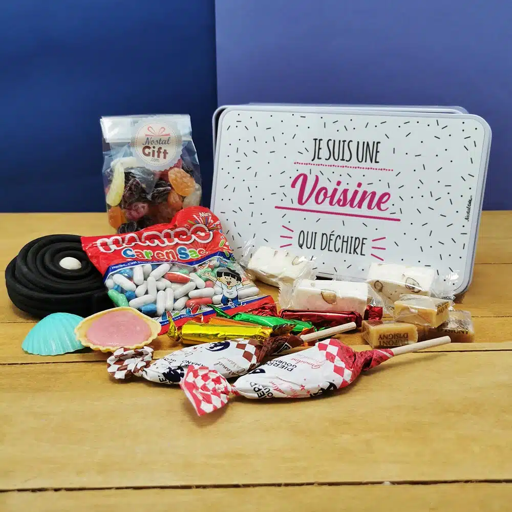 Coffret bonbons des années 60 “Je suis une voisine qui déchire” – cadeau personnalisé – Image 2