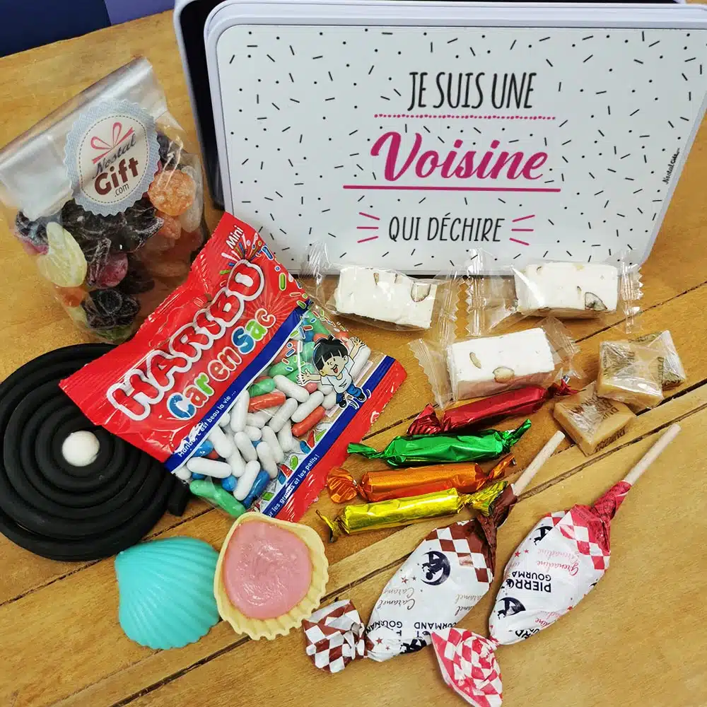 Coffret bonbons des années 60 “Je suis une voisine qui déchire” – cadeau personnalisé – Image 3