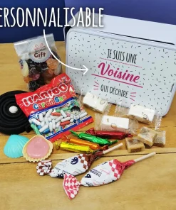 Coffret bonbons des années 60 “Je suis une voisine qui déchire” – cadeau personnalisé