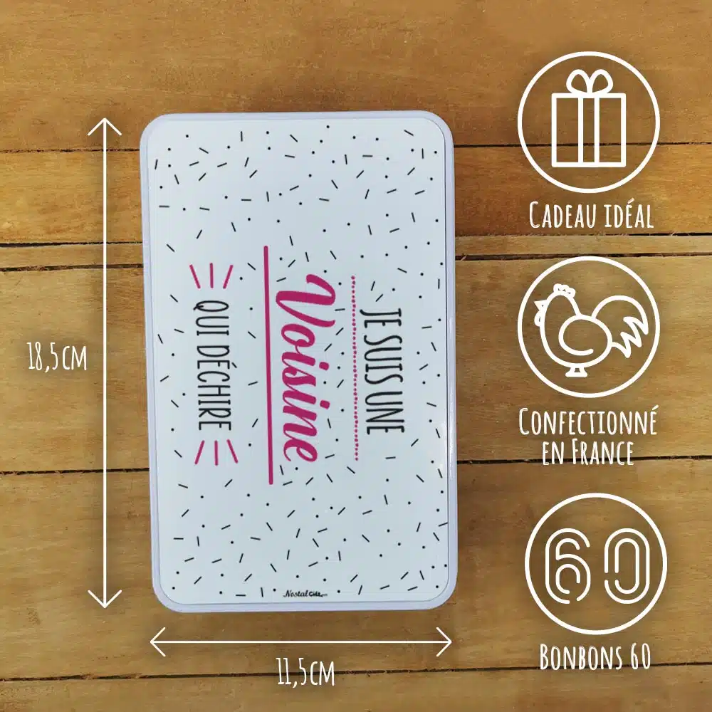 Coffret bonbons des années 60 “Je suis une voisine qui déchire” – cadeau personnalisé – Image 4