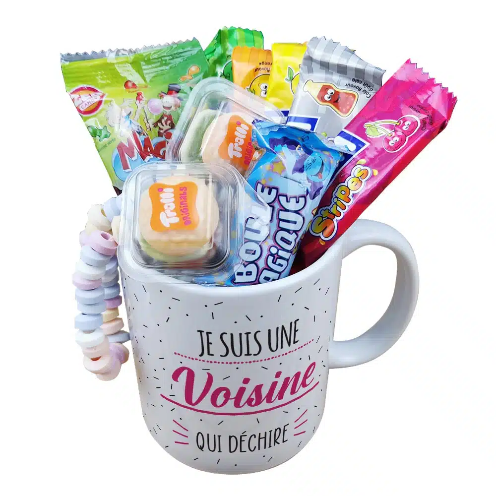 Mug bonbons des années 2000 “Je suis une voisine qui déchire”- cadeau personnalisé – Image 6