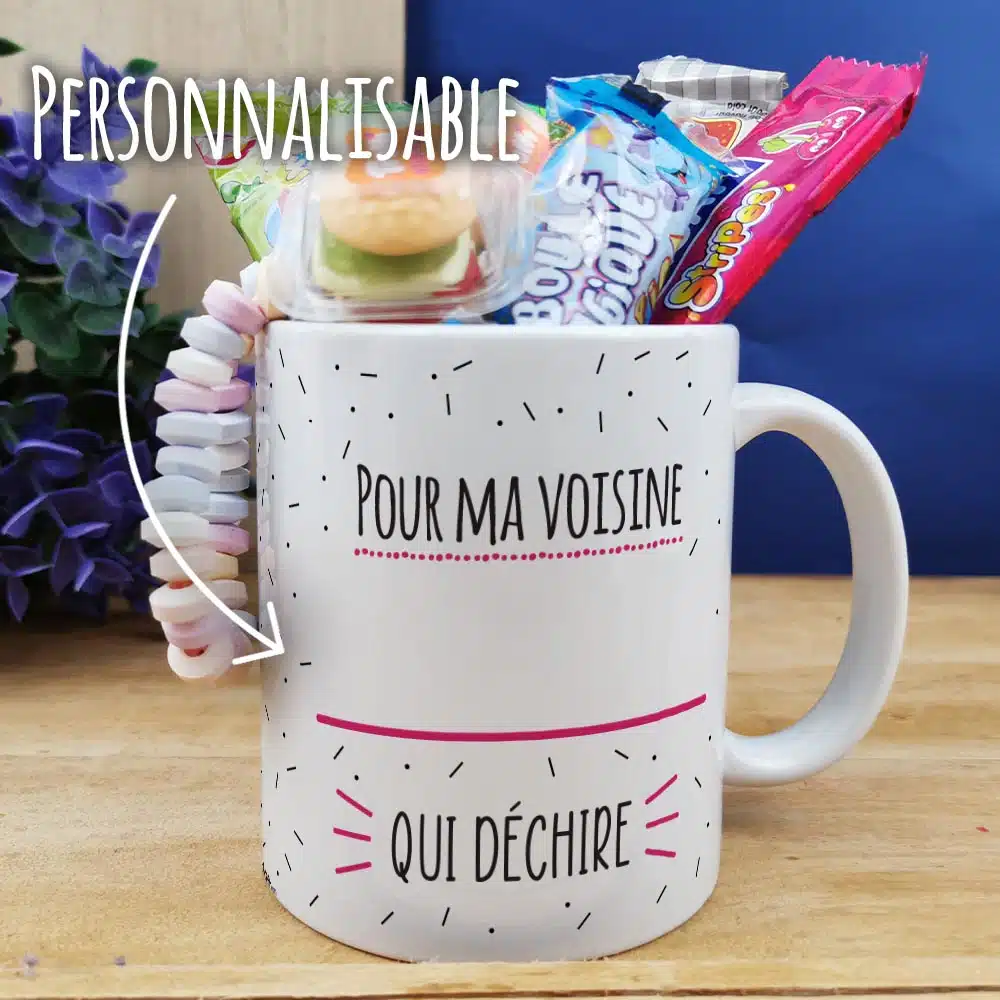 Mug bonbons des années 2000 “Je suis une voisine qui déchire”- cadeau personnalisé – Image 5