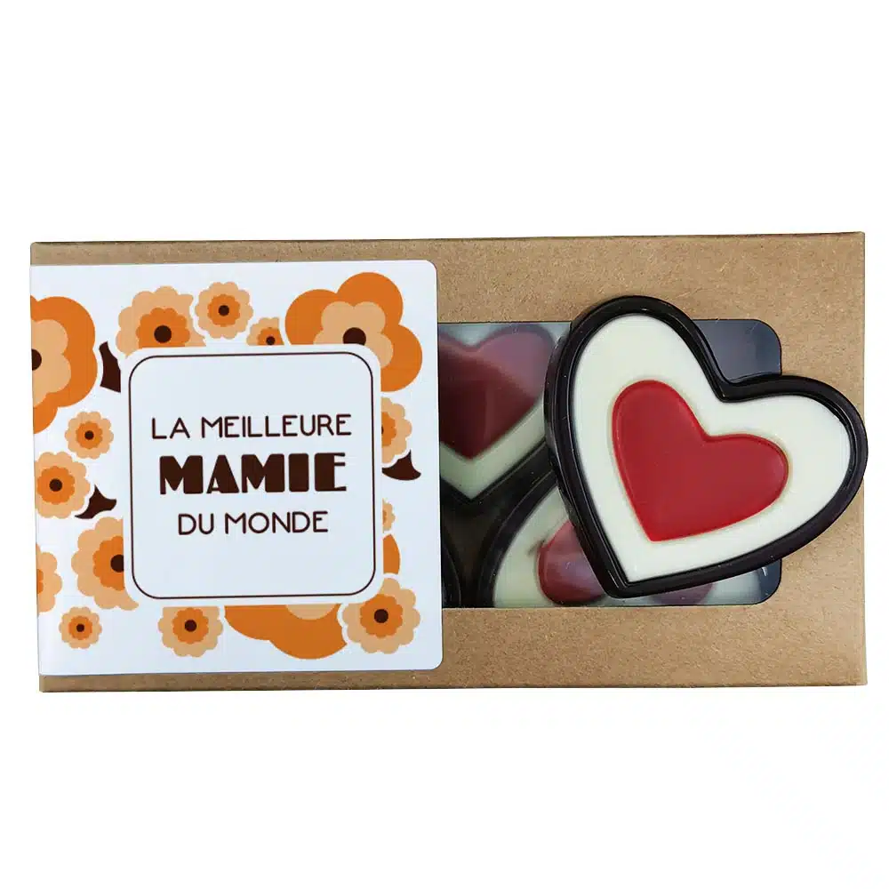 Cœurs au chocolat noir rouge et blanc x4 “La meilleure mamie du monde” – Image 4