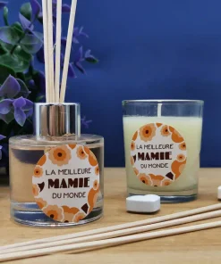 Coffret cadeau Mamie – Set de diffuseur de parfum + Bougie – “Meilleure mamie du monde”
