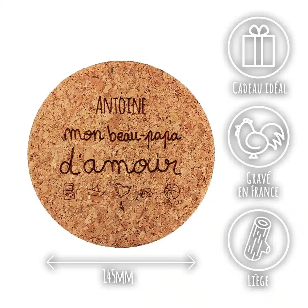 Coffret Cadeau Vin : Coffret en liège personnalisé et ses accessoires de vin – Beau-Papa d’amour – Image 3