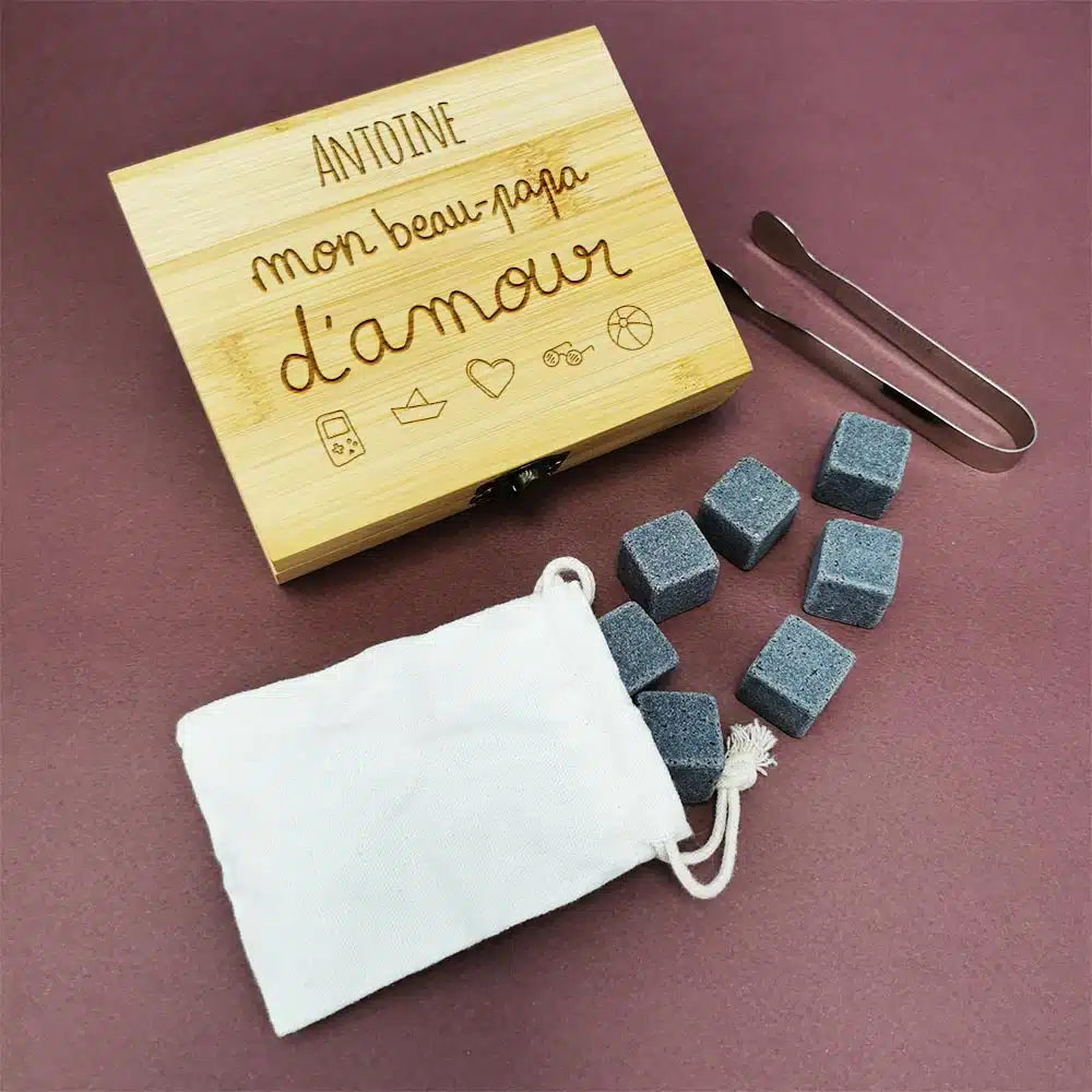 Coffret Cadeau Whisky : 9 pierres dans une boîte personnalisée – Mon beau-Papa d’amour – Image 5