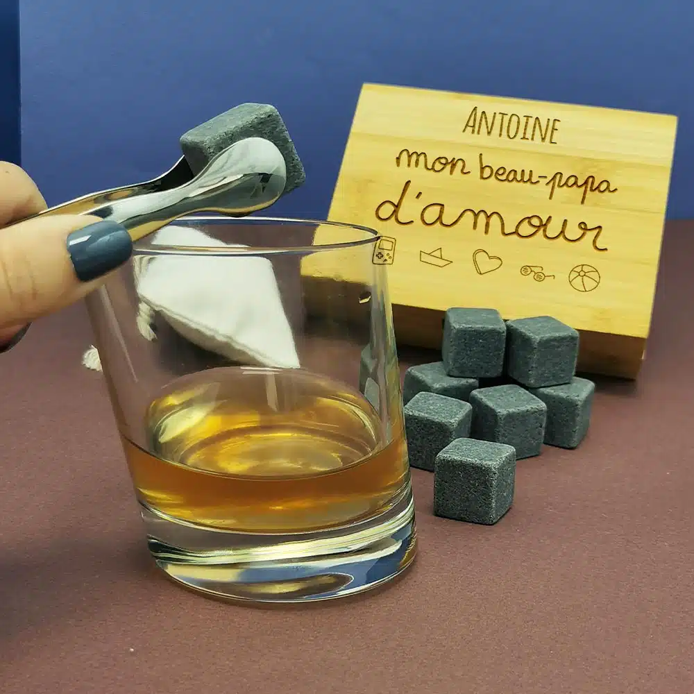Coffret Cadeau Whisky : 9 pierres dans une boîte personnalisée – Mon beau-Papa d’amour – Image 4