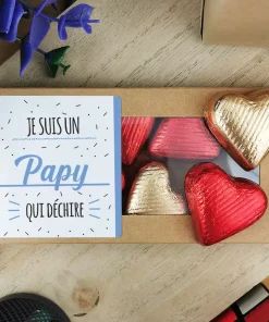 Cœurs au chocolat au lait et chocolat noir praliné x8 “Je suis un papy qui déchire”