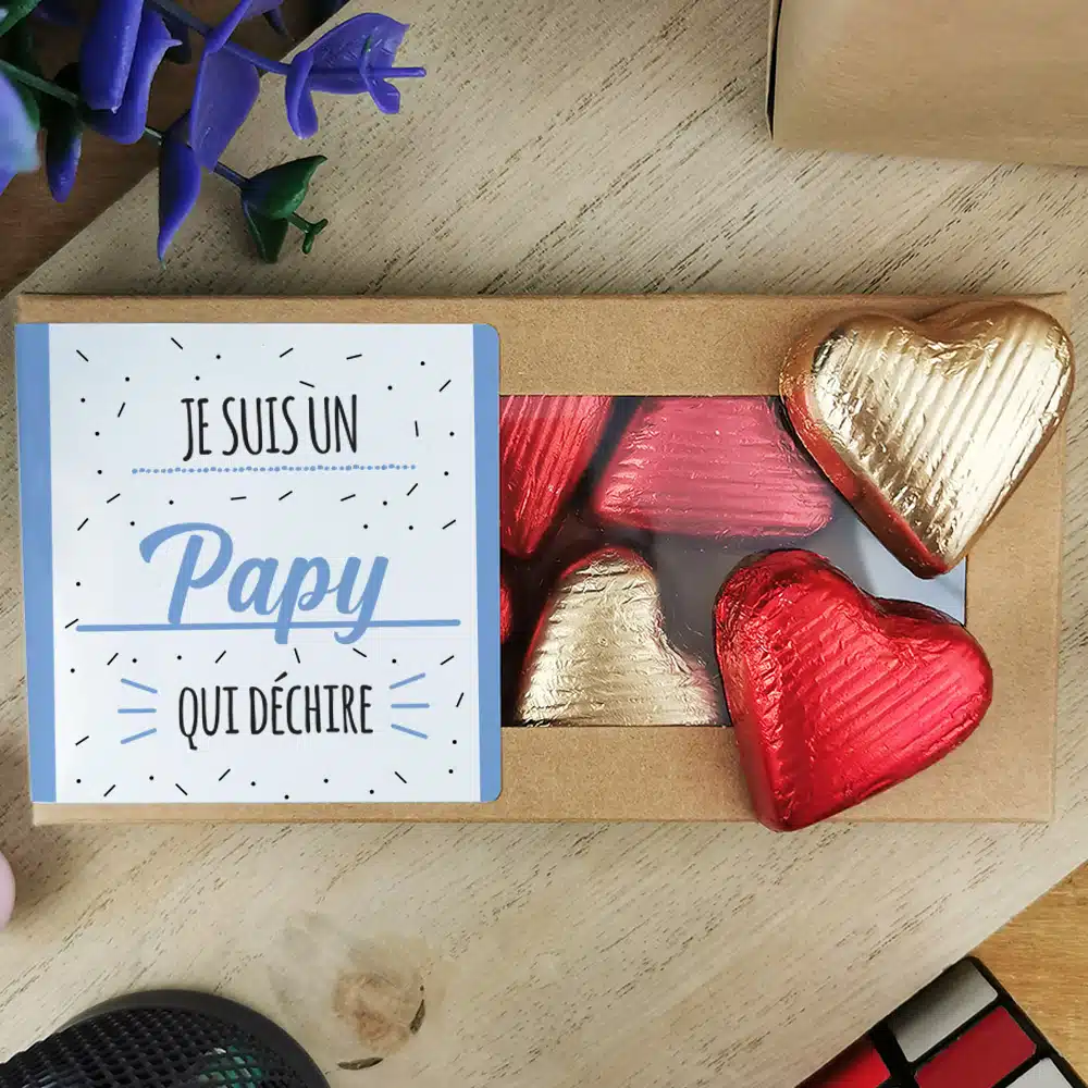 Cœurs au chocolat au lait et chocolat noir praliné x8 “Je suis un papy qui déchire”