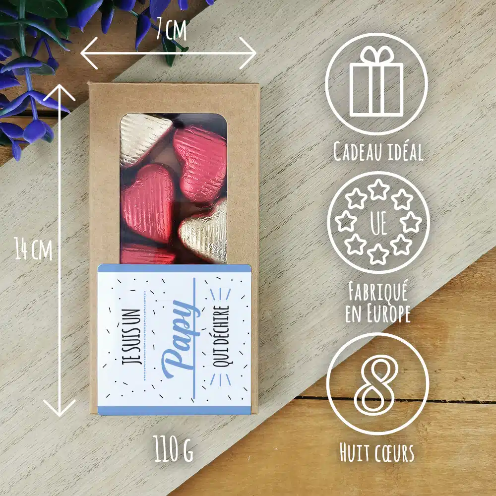 Cœurs au chocolat au lait et chocolat noir praliné x8 “Je suis un papy qui déchire” – Image 3