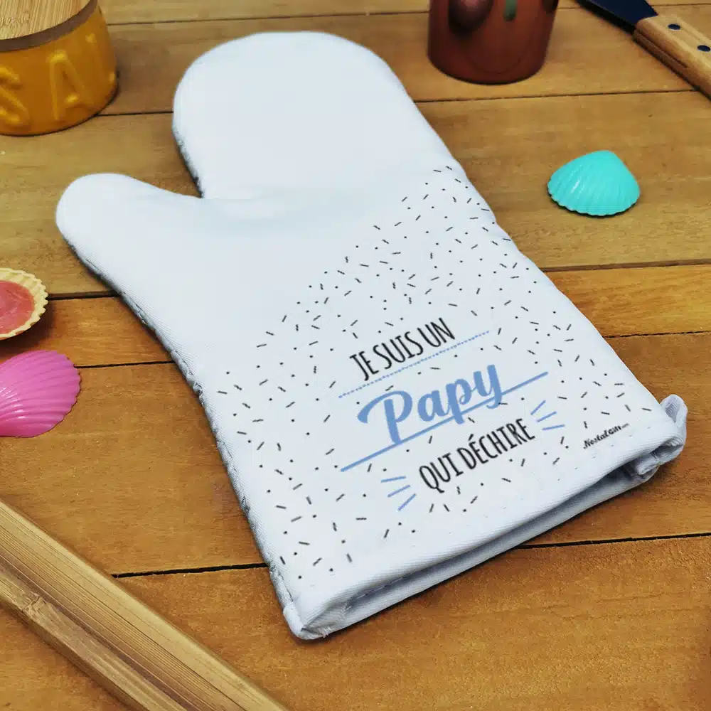 Manique droite de cuisine “Je suis un papy qui déchire”